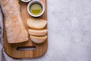 Homemade French baguettes with olive oil