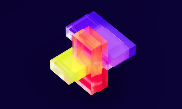 Fototapeta Abstract 3d graphic object with glow on dark purple background