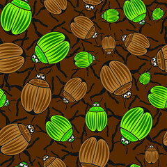 Seamless vector pattern Colorado beetle on a brown background.  - 362922334