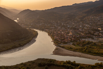 Mtskheta, Georgia, seen from Jvari Monastery showing river confluence