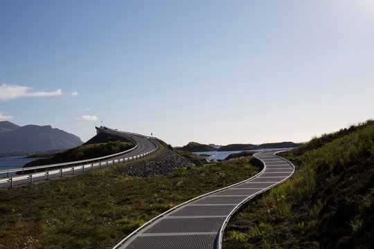 Atlantic road in Norway connecting small islands over summer fjo