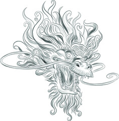 Chinese dragon head graphics black and white vector illustration black and white coloring book