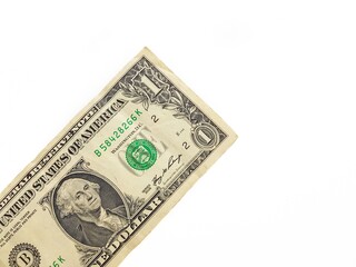 Paper money dollar denomination one on a white background.