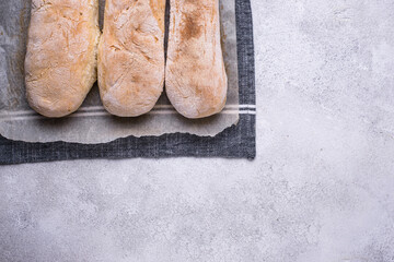 Homemade French baguettes with olive oil