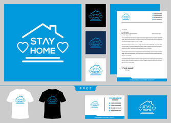 Stay At Home Text Under House Roof. Coronavirus protection Campaign Logo. Virus Prevention Concept