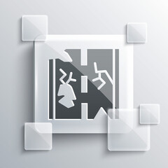 Grey Broken road icon isolated on grey background. Square glass panels. Vector.