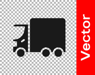 Black Delivery cargo truck vehicle icon isolated on transparent background. Vector.