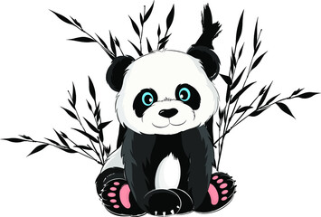 cartoon Panda small on bamboo background vector illustration print