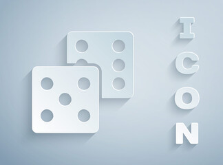 Paper cut Game dice icon isolated on grey background. Casino gambling. Paper art style. Vector.