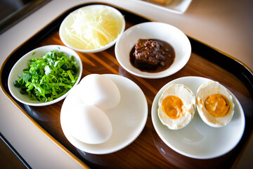 japanese cuisine boiled egg and tea