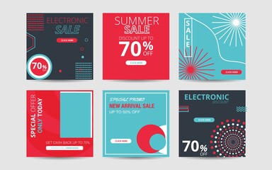 Editable square abstract geometric banner template for social media post. colorful rounded shape with black and white background. Minimal design background vector illustration