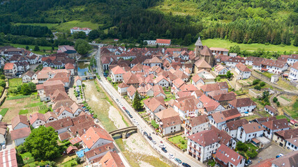 aerial view of navarre countryside town, Spain