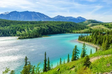 Foto op Plexiglas Kamperen Emerald lake by South Klondike highway, Yukon territory, Canada