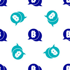 Blue Cryptocurrency coin Bitcoin icon isolated seamless pattern on white background. Physical bit coin. Blockchain based secure crypto currency. Vector.