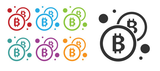 Black Cryptocurrency coin Bitcoin icon isolated on white background. Physical bit coin. Blockchain based secure crypto currency. Set icons colorful. Vector.