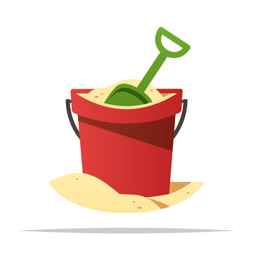 Beach sand in bucket with shovel vector isolated illustration