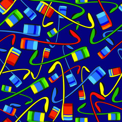Seamless vector pattern of multi-colored toothbrushes on a blue background.  - 362927390