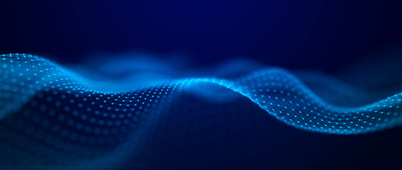Wave stream digital illustration. Abstract background of blue color. 3d rendering.