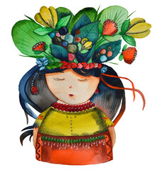 The Ukrainian girl with flowers in her head and national cloths