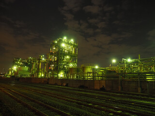 Fototapeta na wymiar 川崎工業地帯の夜景・千鳥町 貨物ヤード前