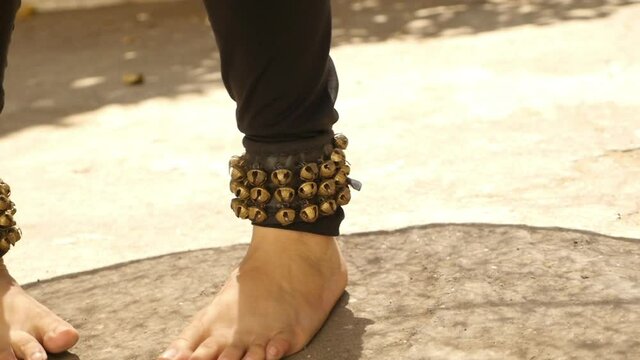 Bharatanatyam Indian Classical Dance Move, Closeup Of Feet Rotation Shot