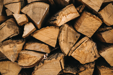 Fireplace wood texture background, close-up.