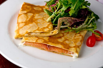 Crepes. Classic traditional French bistro breakfast or brunch cuisine like a thin pancake.