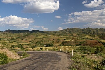 Landscape view near Konso city. Konso Highlands. Ethiopia. Africa.