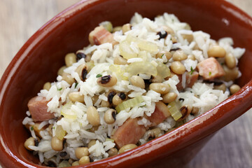 hoppin john: new year traditional food: black eyed pea and rice: southern food