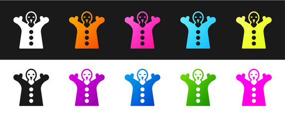 Set Toy puppet doll on hand icon isolated on black and white background. Vector.
