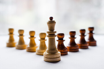 chessmen - figures depicting relations between people, social behavior - group dynamics. Chessmen on a chess board