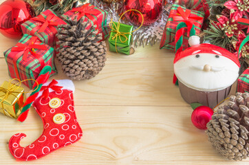 Christmas decoration with wood background