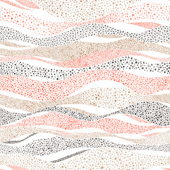 Wavy seamless pattern in polka dot style. Cute vintage summer print. Vector illustration. - obrazy, fototapety, plakaty