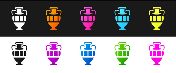 Set Ancient amphorae icon isolated on black and white background. Vector.