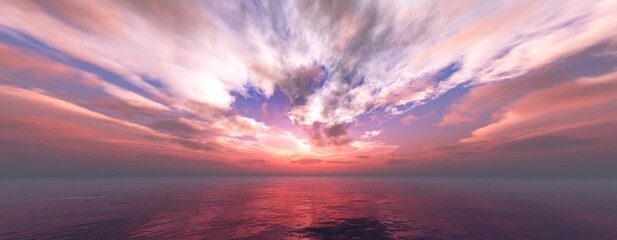 Fototapeta premium Beautiful sea sunset, ocean sunrise, evening at sea, evening sky over the ocean, 3D rendering