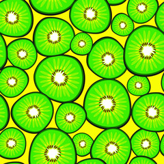 Vector seamless pattern sliced kiwi on a yellow background.   - 362935566