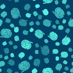 Green line Fingerprint icon isolated seamless pattern on blue background. ID app icon. Identification sign. Touch id. Vector.