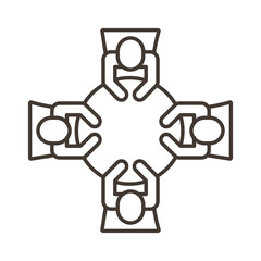 businessmen teamwork figures in table line style icon