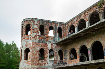Obraz premium never unfinished modern castle Lapalice in Poland, looks like ruins - Łapalice