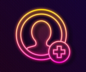 Glowing neon line Create account screen icon isolated on black background. Vector.