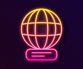 Glowing neon line Worldwide icon isolated on black background. Pin on globe. Vector.