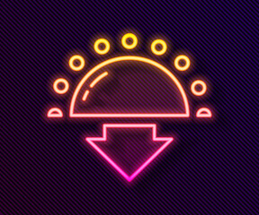 Glowing neon line Sunset icon isolated on black background. Vector.
