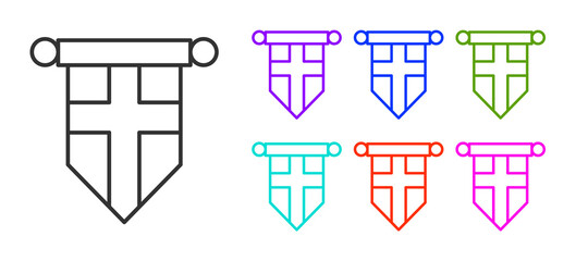 Black line England flag on pennant icon isolated on white background. Set icons colorful. Vector.