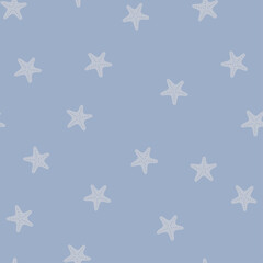 Seamless nautical pattern on a blue background. Beautiful starfish. Vector illustration.