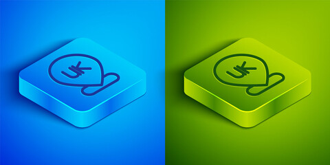 Isometric line Location England icon isolated on blue and green background. Square button. Vector.