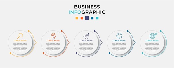 Business Infographic design template Vector with icons and 5 five options or steps. Can be used for process diagram, presentations, workflow layout, banner, flow chart, info graph