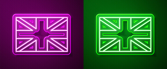 Glowing neon line Flag of Great Britain icon isolated on purple and green background. UK flag sign. Official United Kingdom flag. British symbol. Vector.