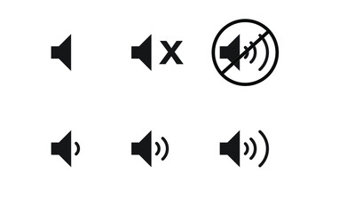 Volume Icon set illustrating different levels of sound vector silhouettes 