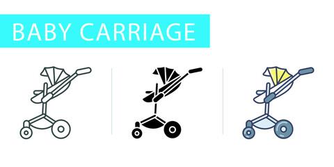 icons set, baby carriage modern Trolley