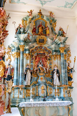 Fototapeta na wymiar interior view of the historic church of St. Martin in Rheinfelden with a view of the chapel altar